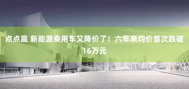 点点赢 新能源乘用车又降价了！六年来均价首次跌破16万元